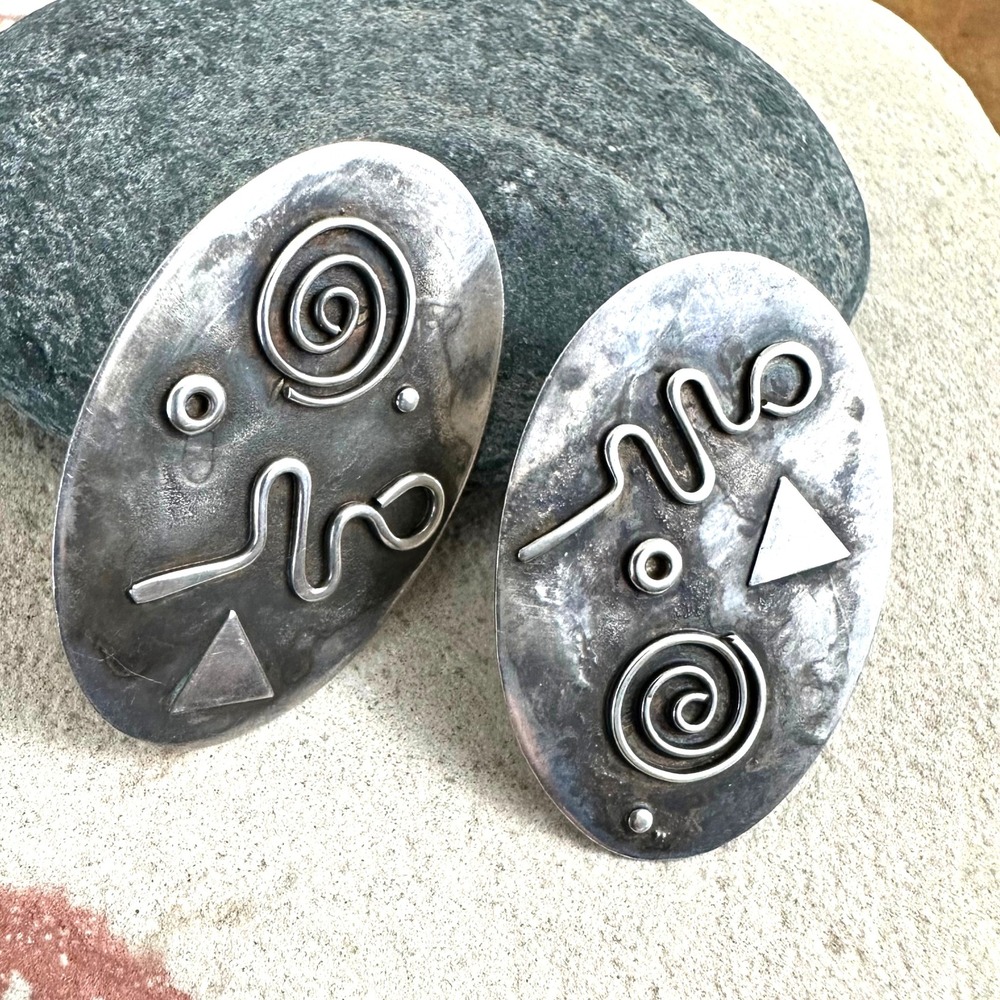 Signed 925 Sterling Silver Vintage Julie Howison‎ Tribal Earrings Post